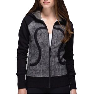 Lululemon Scuba Hoodie II Burlap Texture Black/Gray Dune Telemark Print size 12